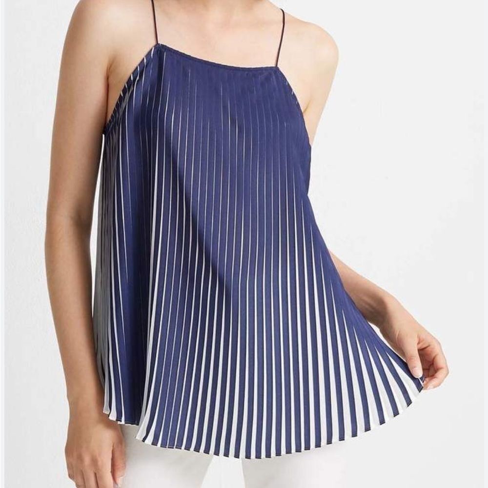 Club Monaco Women's Tank Tops BLUE/BLEU - Blue & White Pleated Camisole size s